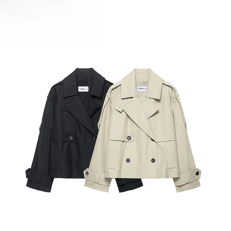 

Faionable ort Sle Women's Jaet Autumn New Arrival Simple Design Polyester Fiber Versatile mat Windbreaker