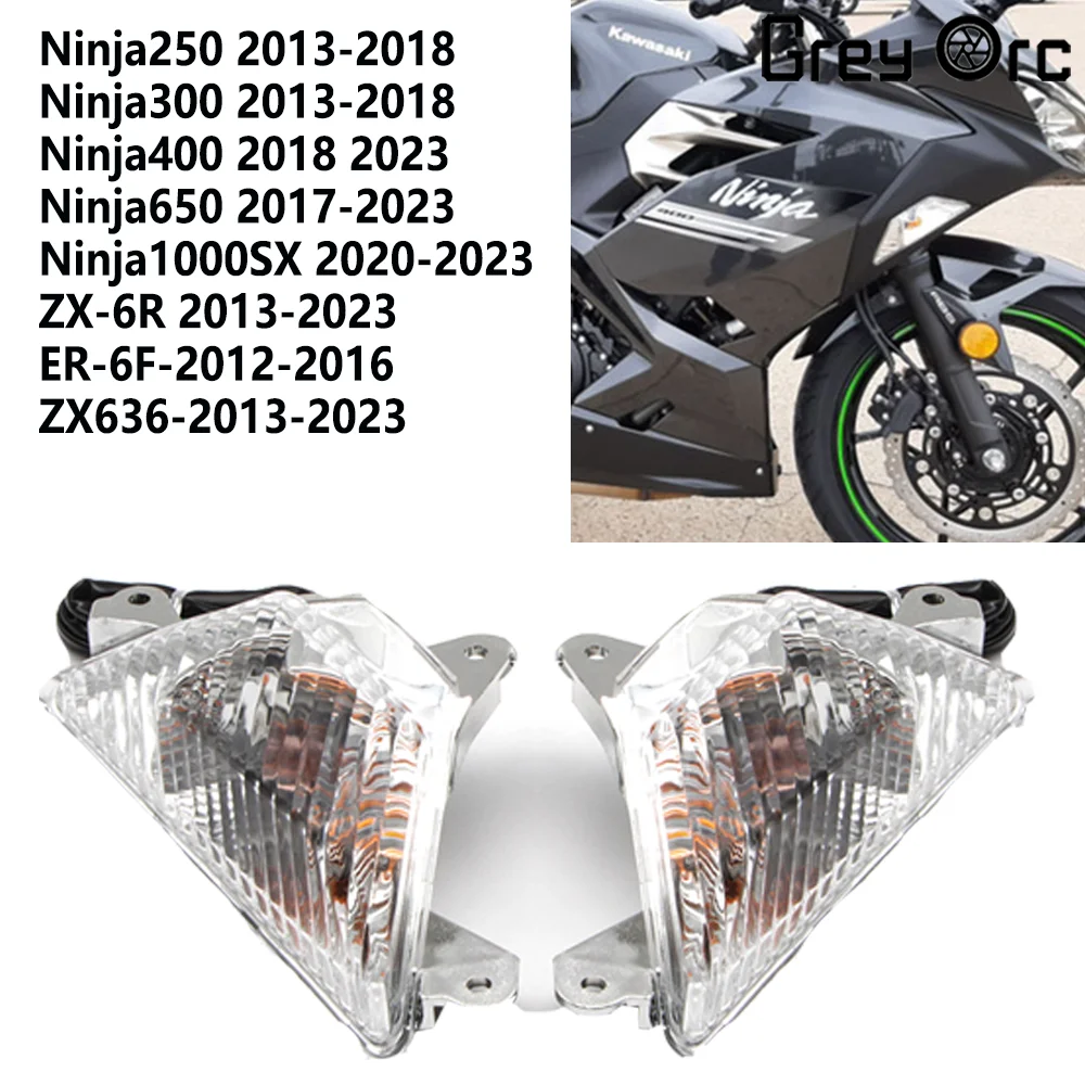 Motorcycle Front Turn Signal For Kawasaki Ninja 250 300 400 650 1000 SX Z1000 SX ZX 6R ZX 636 ER 6F Flashing Light