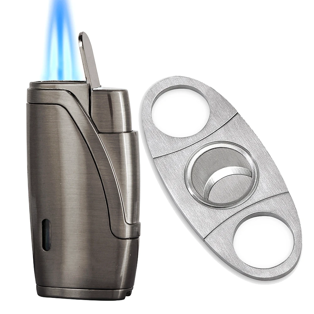

Refillable Butane Gas Cigar Lighter Metal Guillotine Cutter Cigar Accessories Smoking Lighters Cigar Cutter No Gift Box