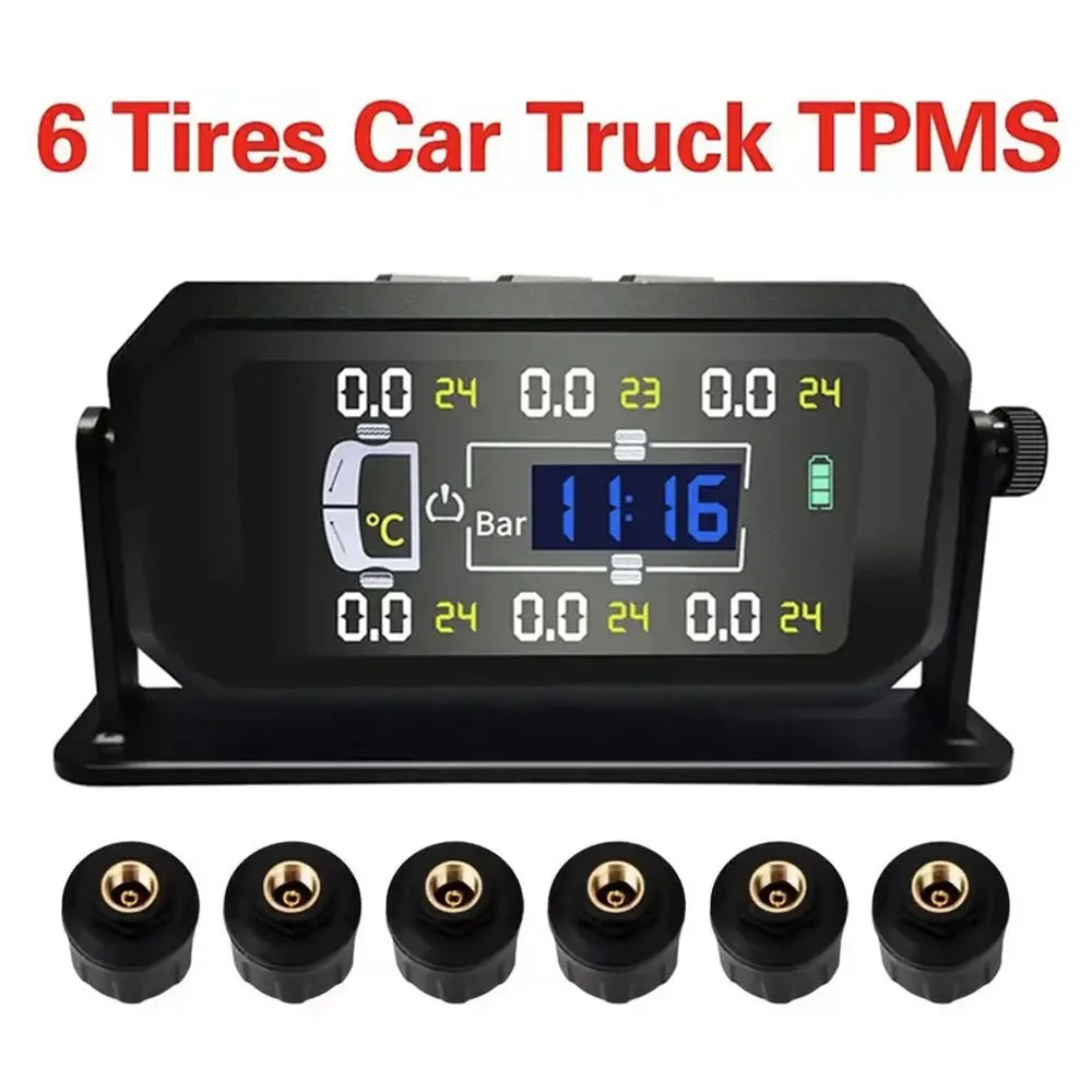 Truck Car Tire Pressure Monitoring System TPMS Solar 6 Sensors LCD Display Tyre Diagnostic Tools Alarm Monitor Autotruck Tester