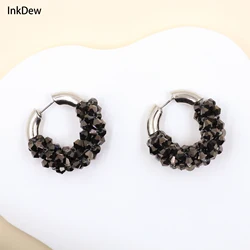 INKDEW Half Beads Round Drop Earrings for Women Big Long Earrings Handmade Crystal Beads Earrings Jewelry Fashion Gift EA120
