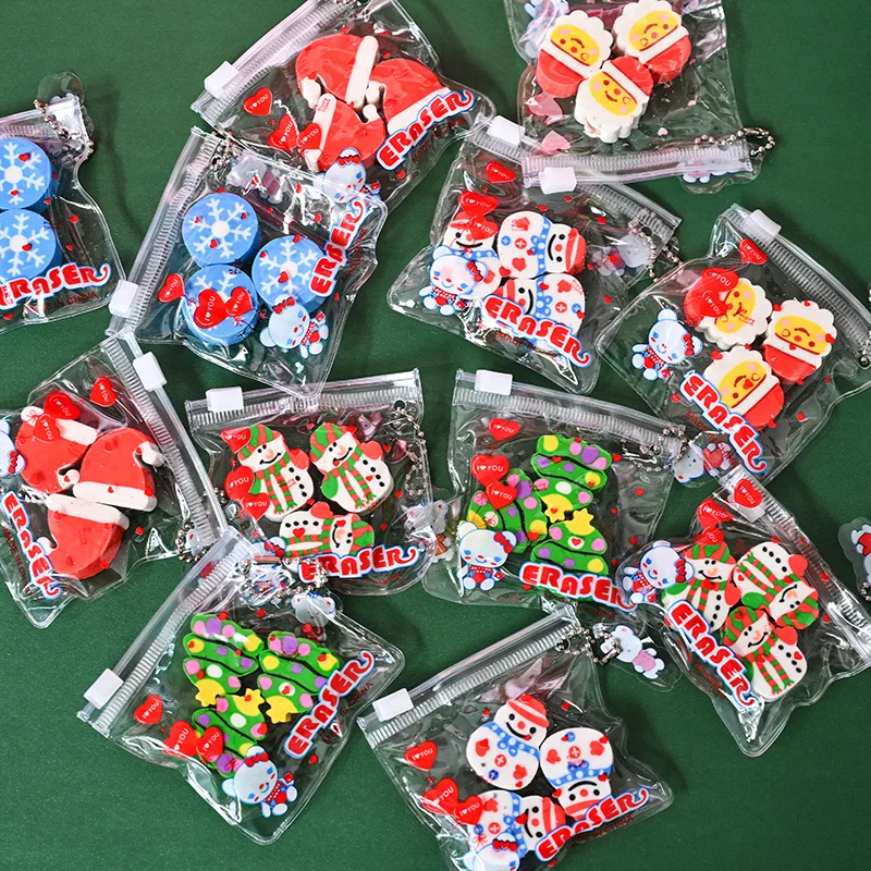 الكرتون سانتا كلوز شجرة عيد الميلاد المطاط مجموعة PVC زيبر حقيبة عيد الميلاد ممحاة فئة جائزة الطالب #1