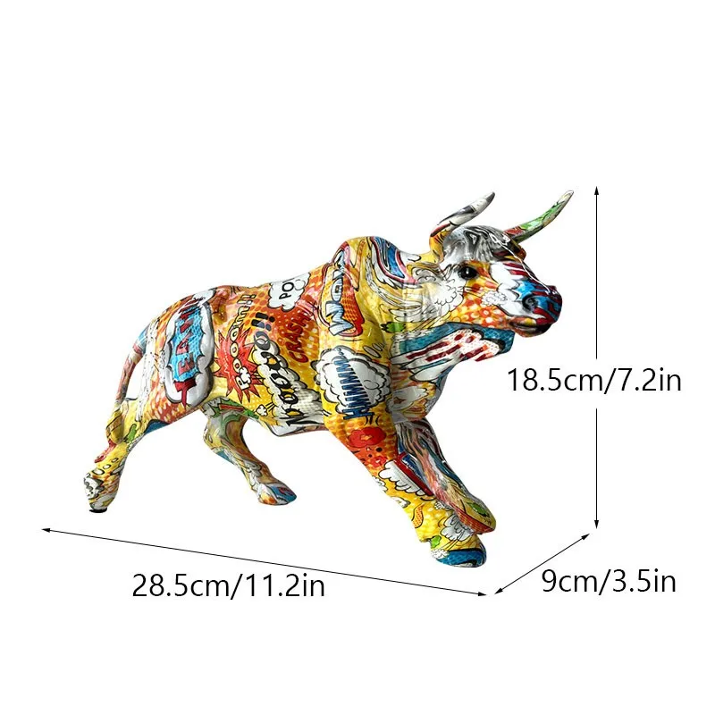 Colorful Graffiti Bull Sculpture Resin Cow Figurine Statue Modern Home Office Figurine Desktop Decoration