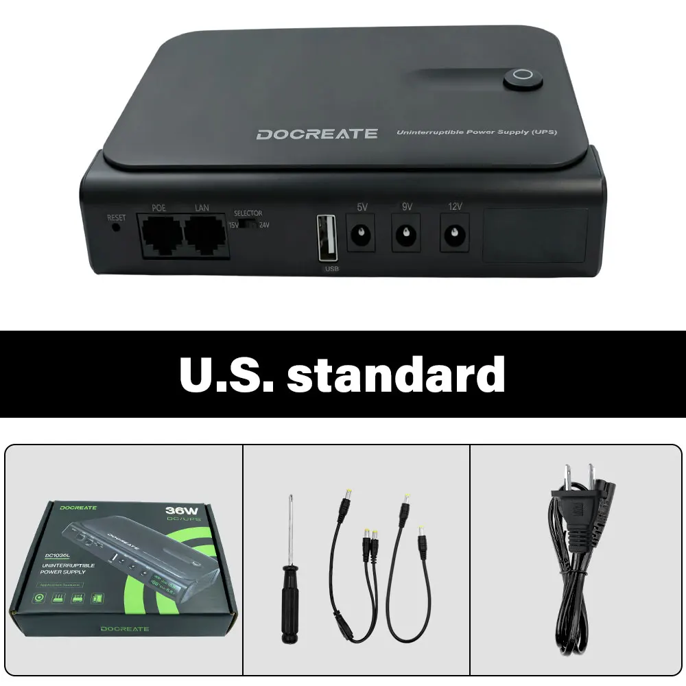 36W DC1036L UPS Uninterruptible Power Supply 5V-24V Output Replaceable Battery for Router NAS Modem & Network Equipment US Plug