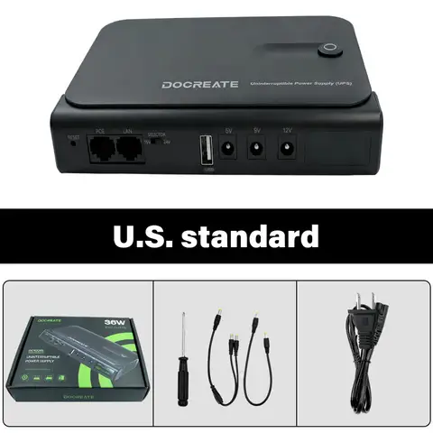 36W DC1036L UPS Uninterruptible Power Supply 5V-24V Output Replaceable Battery for Router NAS Modem & Network Equipment US Plug
