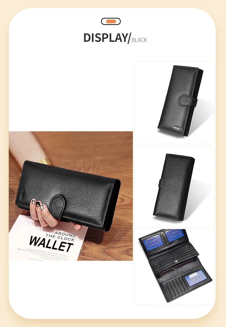VICKAWEB Große Hasp-Geldbörse aus echtem Leder mit Foto-Kartenhalter und Druckknopfverschluss für Damen, luxuriöses Markendesign, Damen-Kartenetui, lang, rot – Detail 11