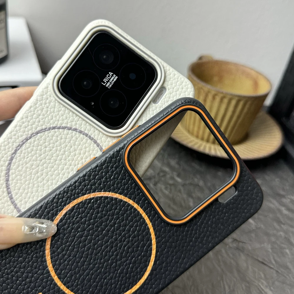 Мягкий силиконовый чехол Magsafe с узором личи для Xiaomi Mi 13 14 Ultra 15 Pro, магнитная зарядка с крышкой для ремешка