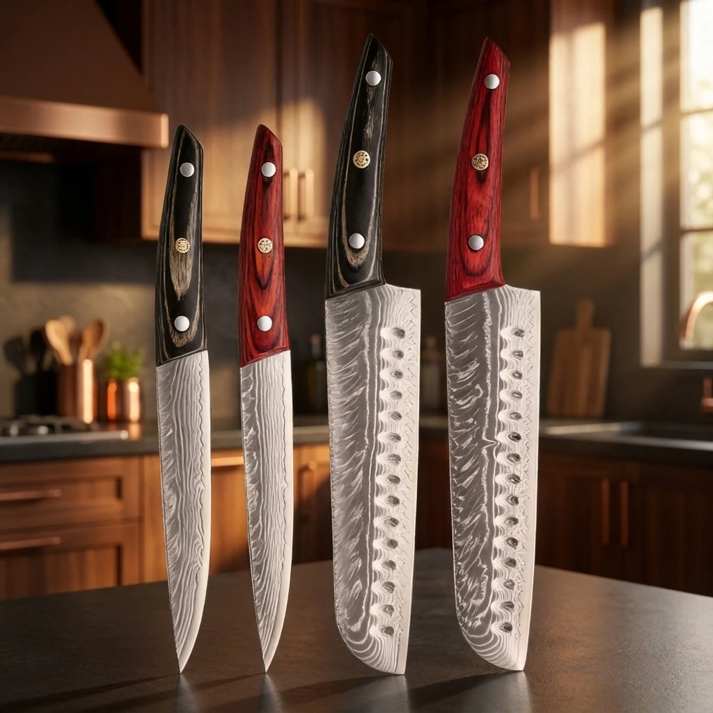 Genuine Damascus steel kitchen knife, kitchen cooking accessories meat and fruit slicing knife, solid wood handle Japanese knife