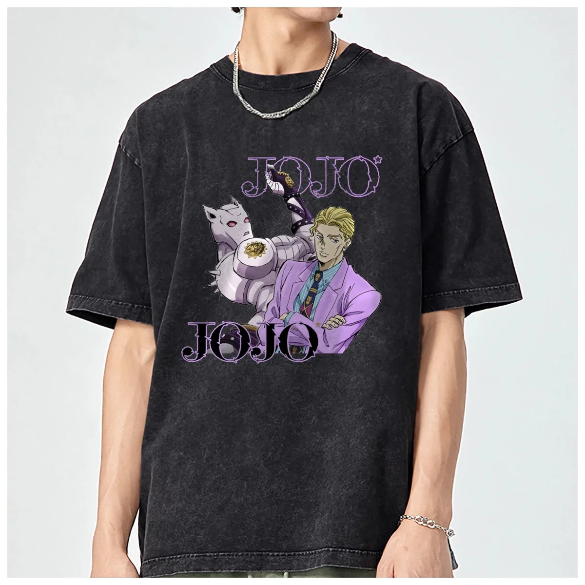 J-JOJO Bizarre Adventure Graphic KILLER Printed Oversized mens t shirt and women Fashion Casual Vintage Washed Cotton Breathable