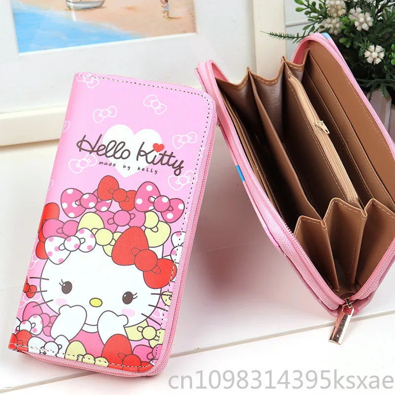 Sanrio Hello Kitty Long Wallet Coin Purse for Women with Zipper Kawaii Portable Handbag Luxury Designer Bag Dropshipping