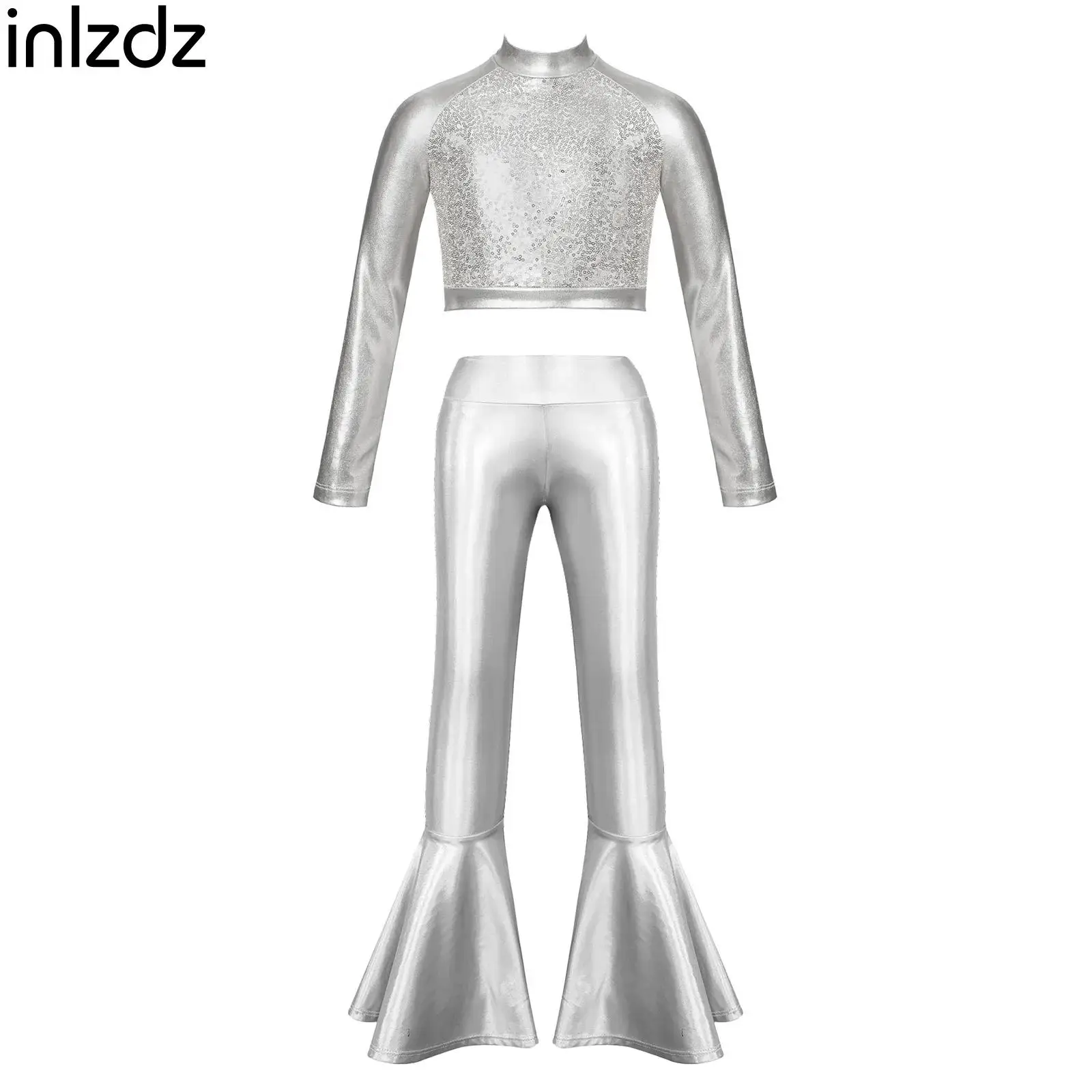 

Детский профессиональный костюм для соревнований по самбе и сальсе для девочек, с длинными рукавами, пайетками, металлическим блеском, для джазовых и латинских танцев