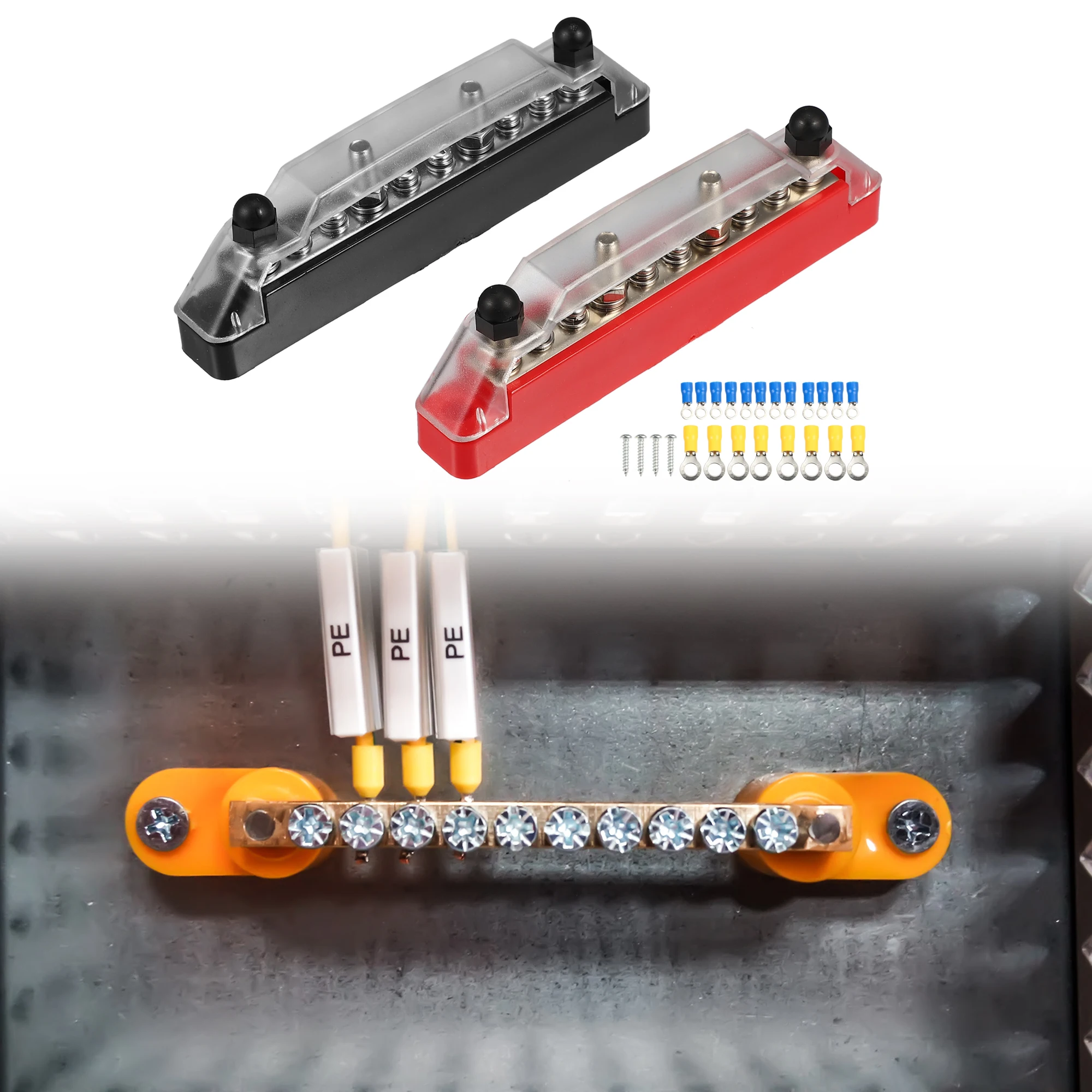 

UXCELL 1 комплект, черный, красный автомобильный клеммный блок с 4 клеммными шпильками M6, шина аккумулятора