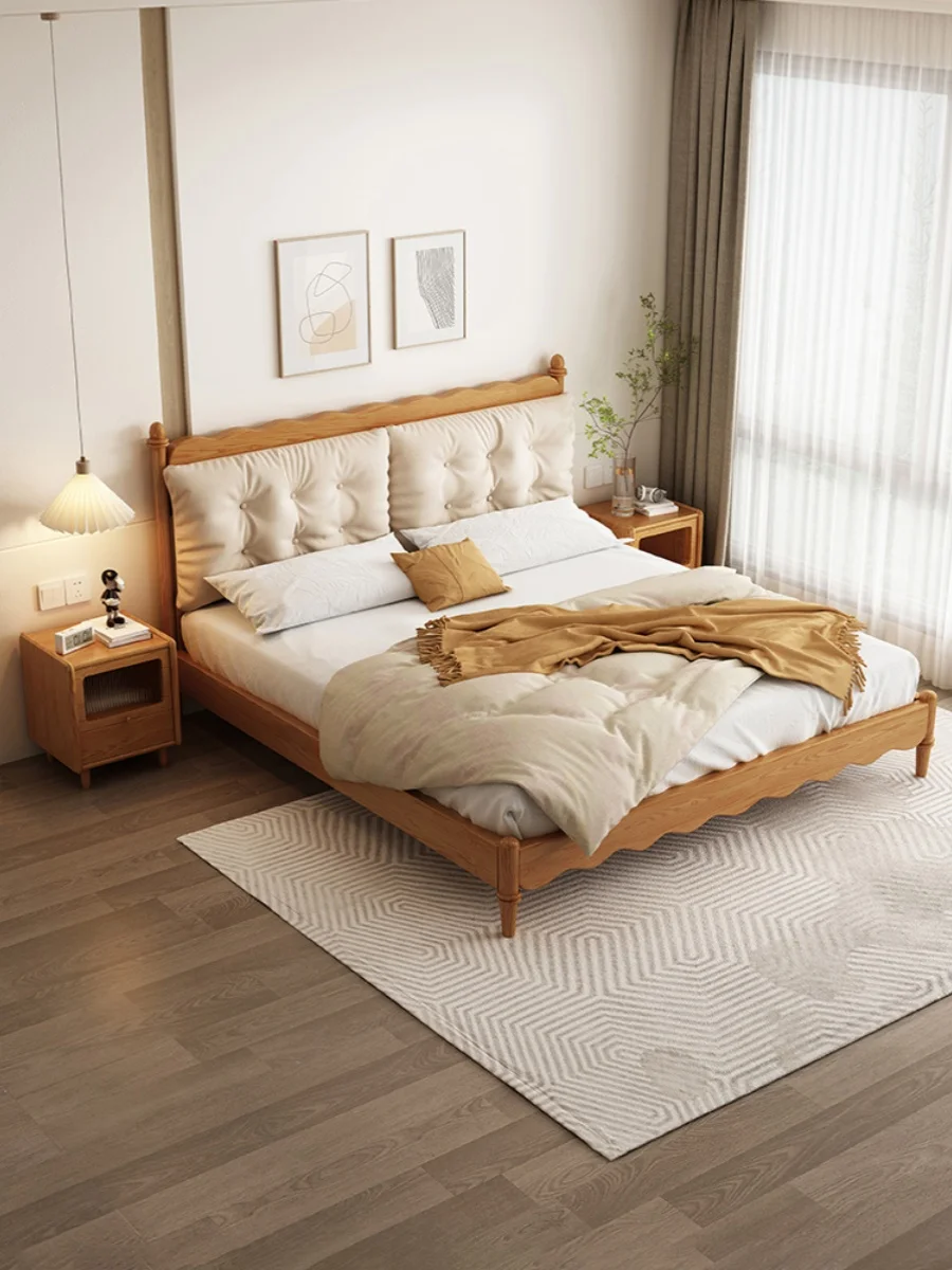 Cloud all solid wood bed double bed, minimalist modern 1 meter 8 master bedroom 1 meter 5 soft pack Nordic wood style white wax