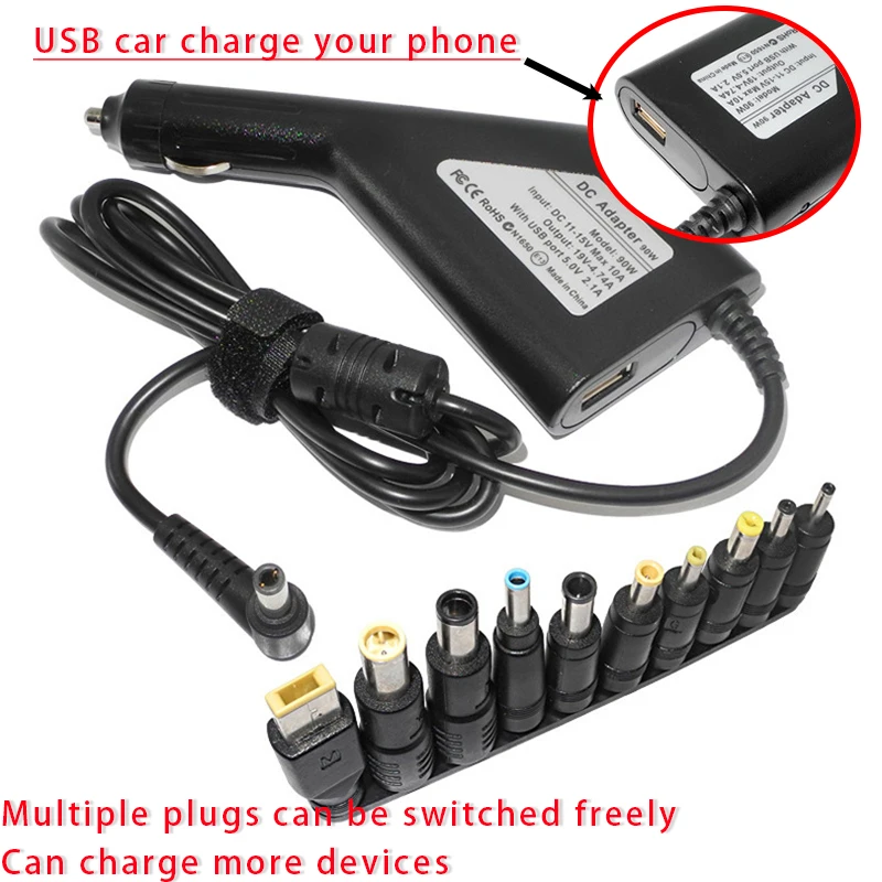 19V 4.74A 20V 4.5A 19.5V 4.62A 90W Laptop Universal Car Charger Dc Power Adapter for Asus Lenovo Acer Samsung Notebooks