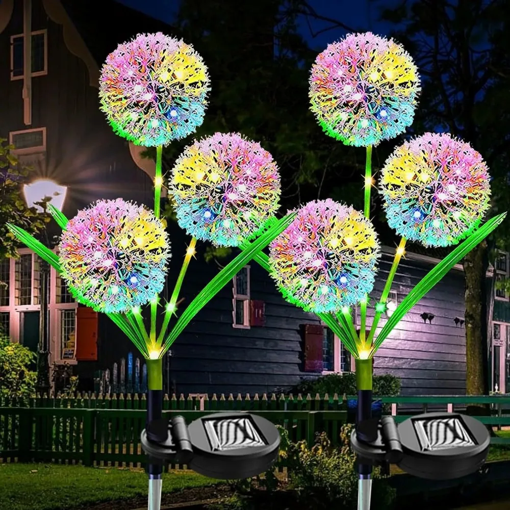 

1PC 1/3Haed Solar Powered Dandelion Garden Lights, Waterproof Landscape Lawn Lamp,Flower Stake Lights Outdoor Yard Pathway Decor