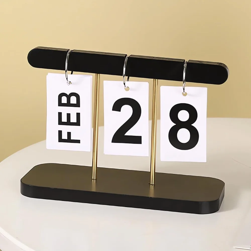 

Perpetual Daily Flip Calendar for Desk Reusable Office Desktop Decor Home Accessories Photography Props (Black)