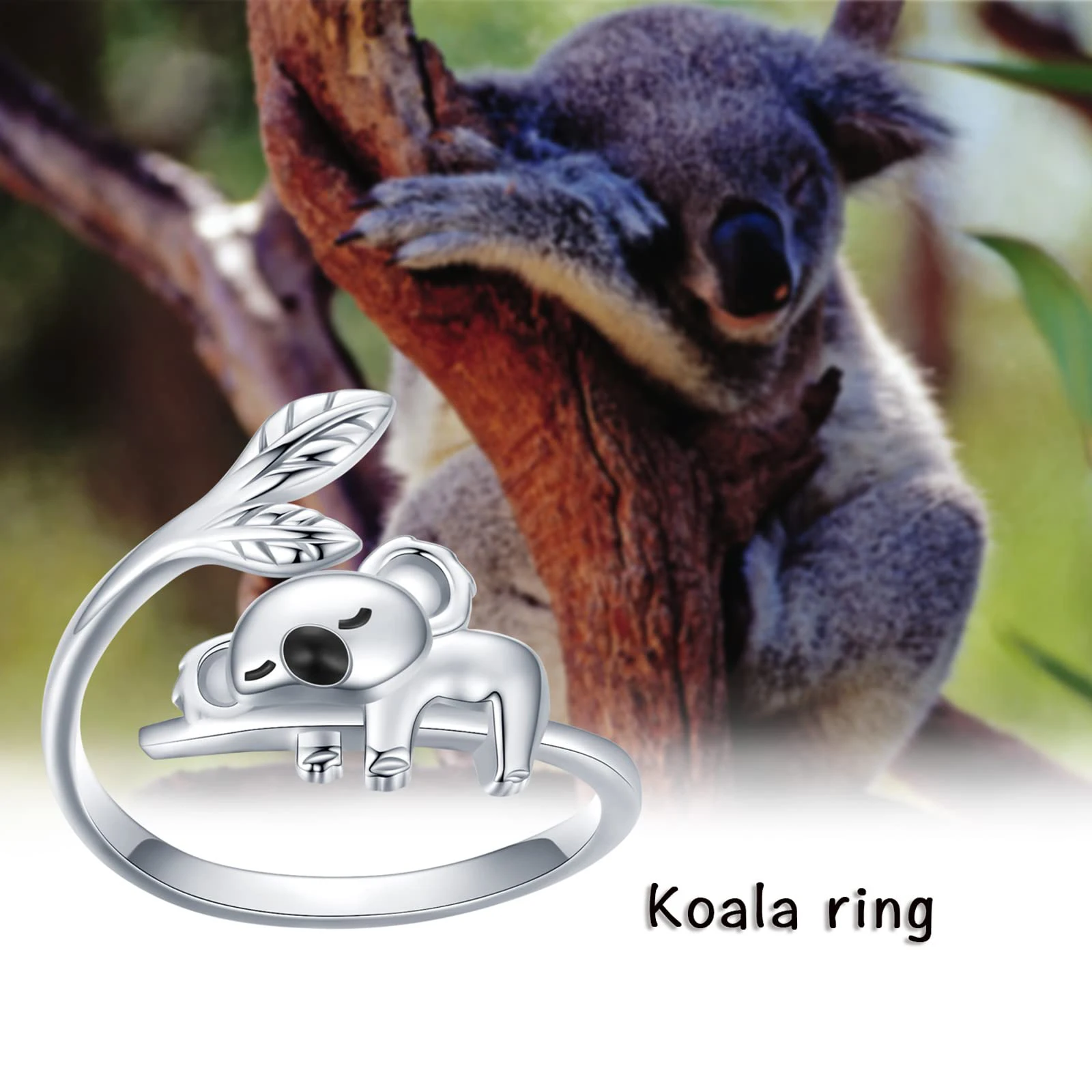Harong Fashion Lifelike Koala Ring Size Adjustable Cute Cartoon Animal Rings for Girl Women Men Party Jewelry Gift