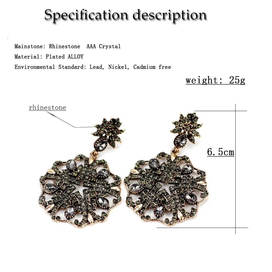 Sunspicems Antique Gold Color Turkish Drop Earrings Bohemia Women Gray Crystal Earring Vintage Wedding Accessories