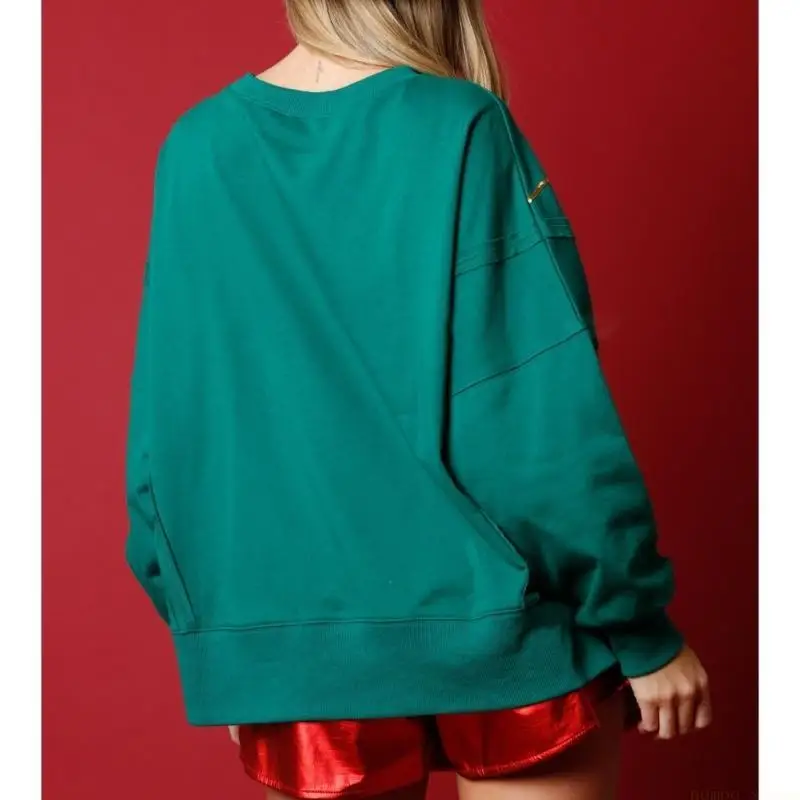 

31BF негабаритные толстовки женские топы с длинным рукавом рубашки с блестками рождественский свитшот