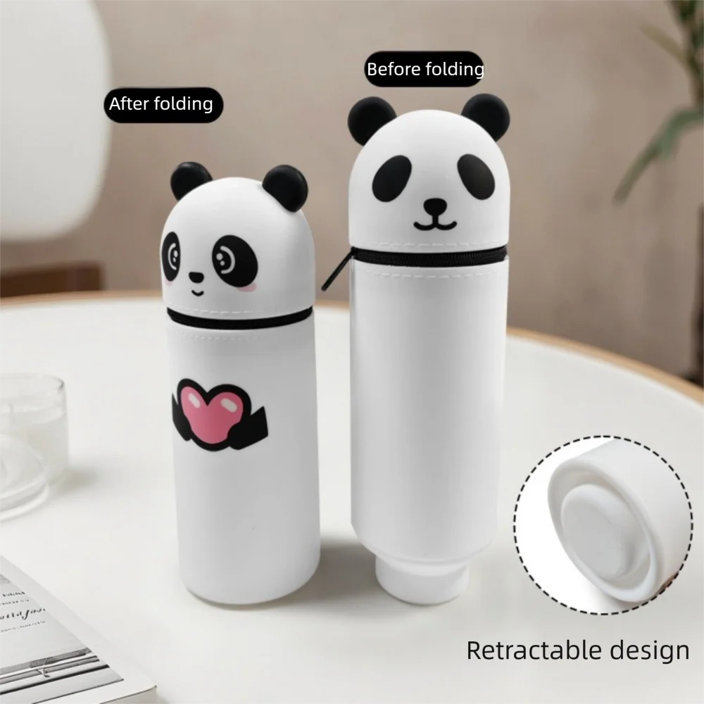Cute Foldable Pencil Case Silicone Animal Shape Stationery Organizer Dirt Resistant Rabbit Panda Pen Container for Students