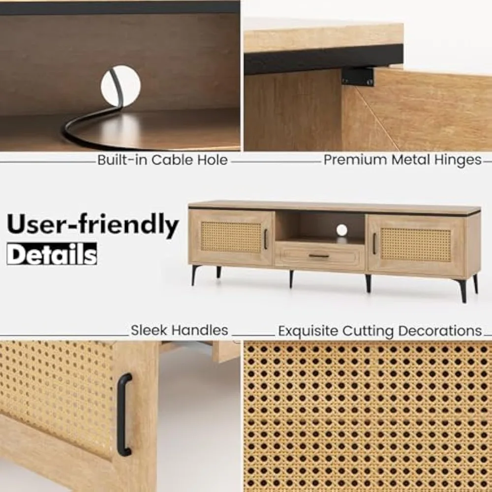 مركز ترفيه تلفزيوني مقاس 65 بوصة مزود بخزانات ودرج وإدارة الكابلات ورف مفتوح #6