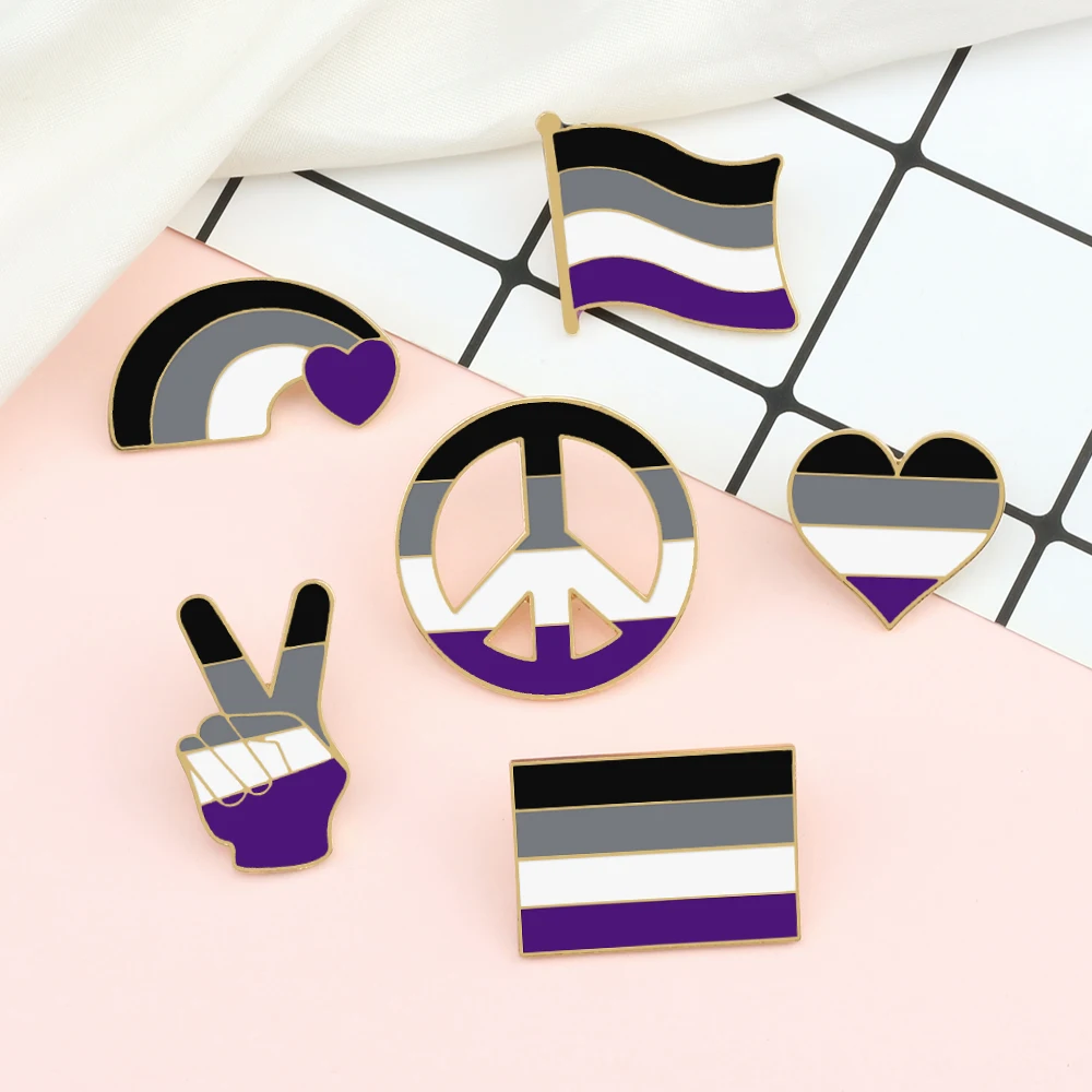 LGBTQIA Asexual Pride Brooch Pins Asexuality Community Ace Nonsexuality Enamel Badge Rainbow Flag Lapel Pin Unisex Jewelry Gifts