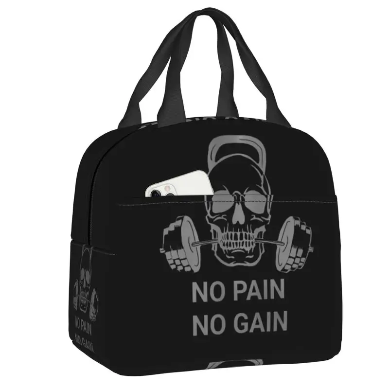 Workout No Pain No Gain Portable Lunch Box Women Waterproof Gym Quote Cooler Thermal Food Insulated Lunch Bag School Children