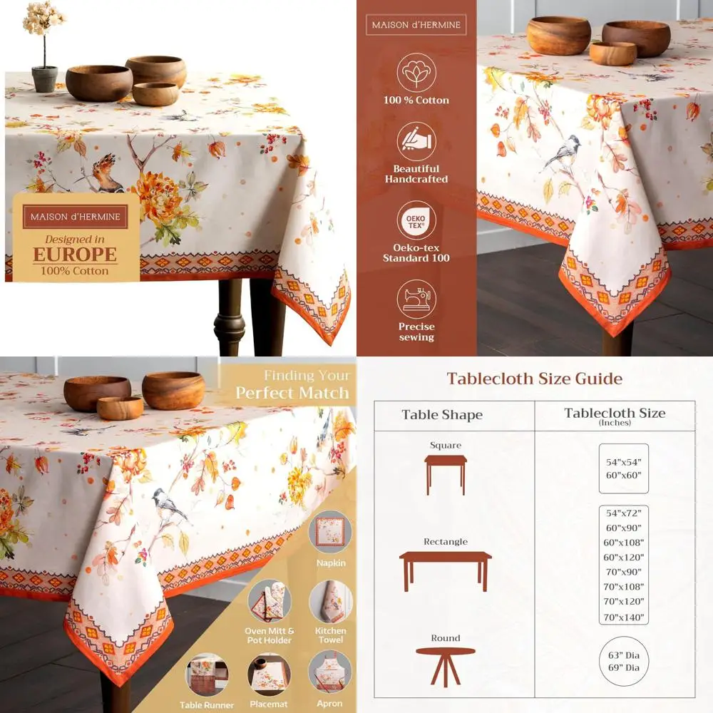 

Cotton Rectangle Tablecloth 100% Natural Fiber 60x120 Inches, Perfect for Fall and Thanksgiving Celebrations, Ideal for Everyday