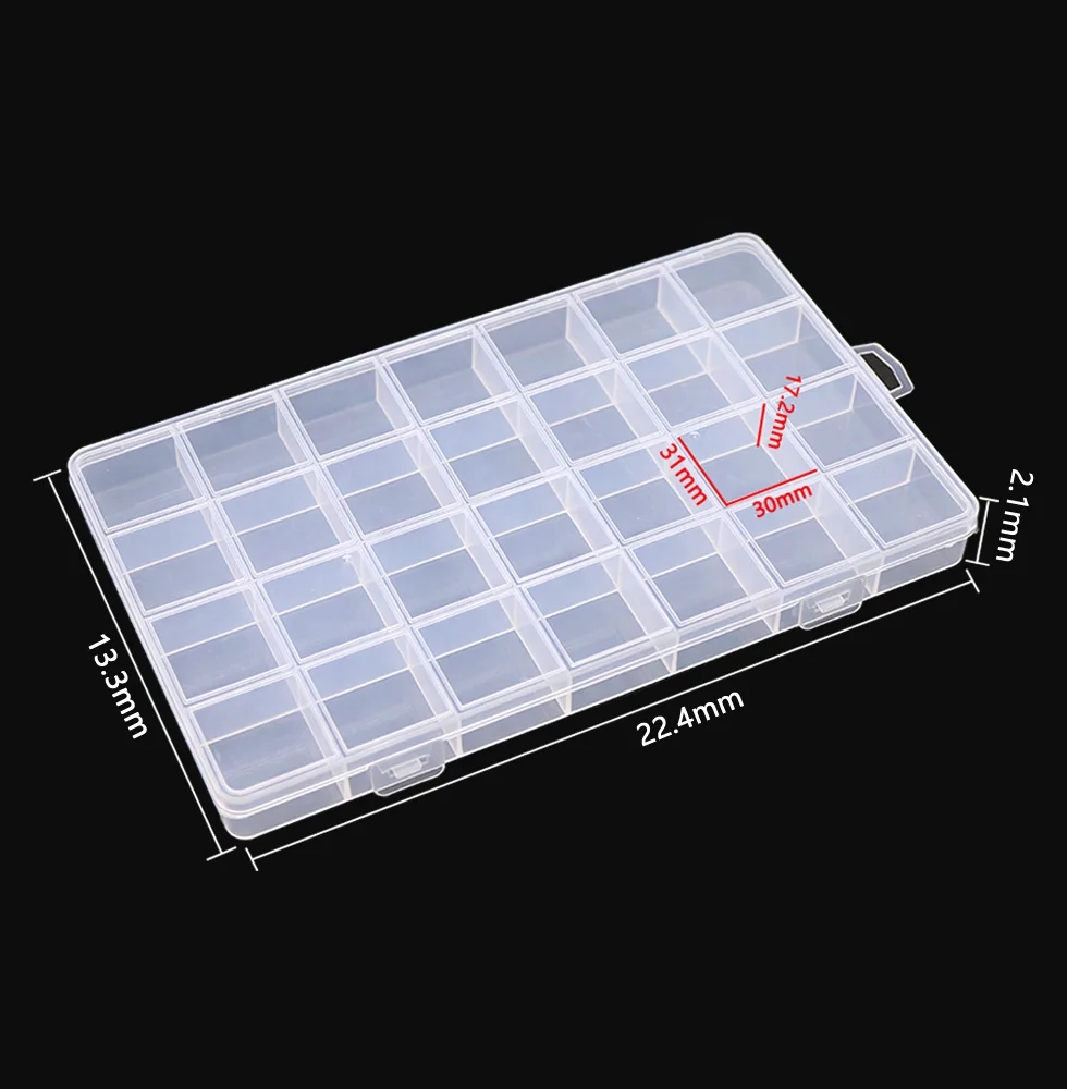 Caja de joyería de plástico rectangular con 28 rejillas, compartimento, caja de almacenamiento, joyería, pendiente, cuentas, contenedor de