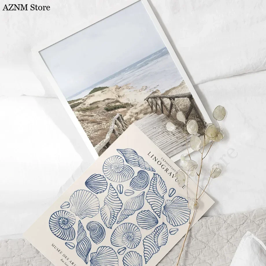 Tropical Blue Sea White Sand Beach Conch Lighthouse Wall Art Home Decoration Nordic Posters And Prints Canvas Painting Picture