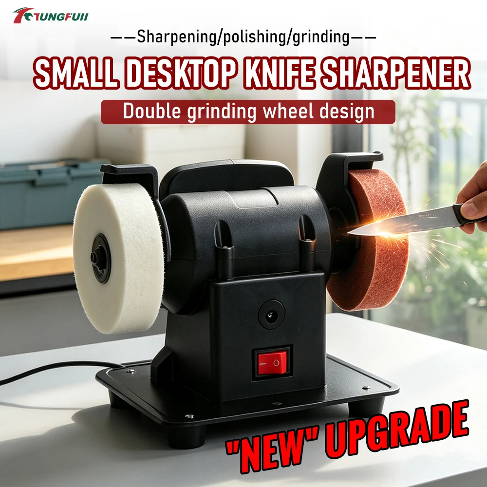 Tungfull Small Desktop Bench Grinder Dual Grinding Wheel Electric Sharpener for DIY Sharpening Polishing and Deburring Work