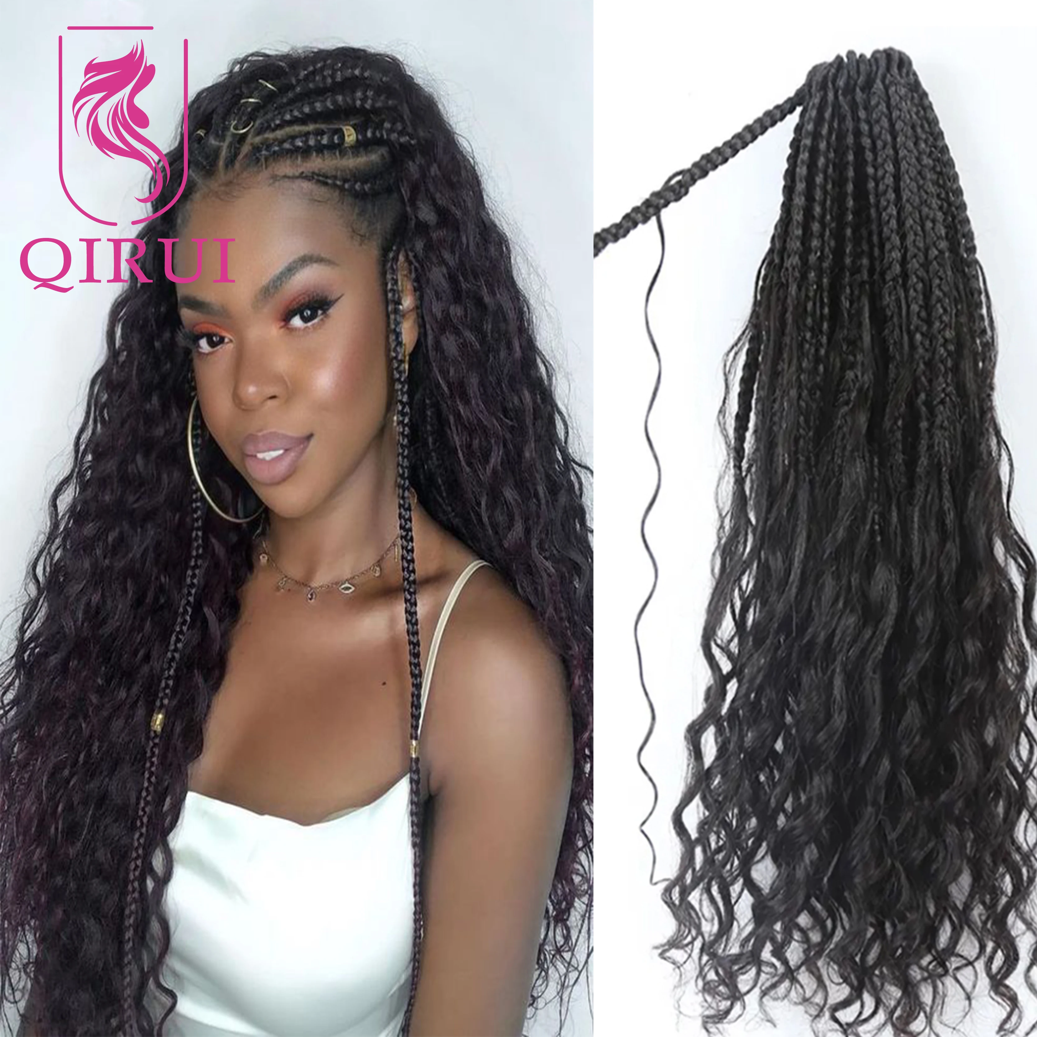 

Crochet Braids Curly Hair Human Hair Curls 14-30 inch Boho Box Braids Crochet Hair Pre-looped With Curly Ends Natural Color