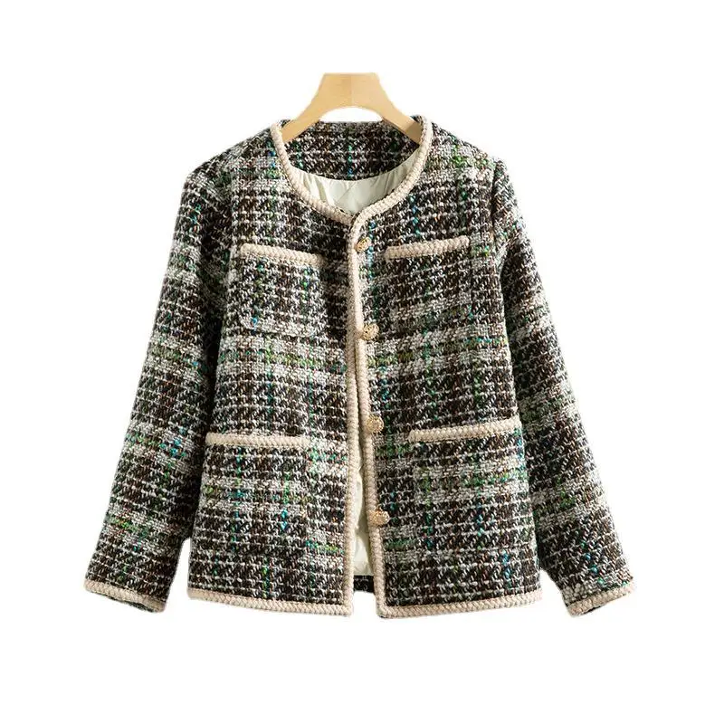 Tweed Wool Spring And Autumn Small CC STYEL Jacket Avocado Green Short Jacket 2024 New Tweed Spring Top Women\'s Tweed Jacket