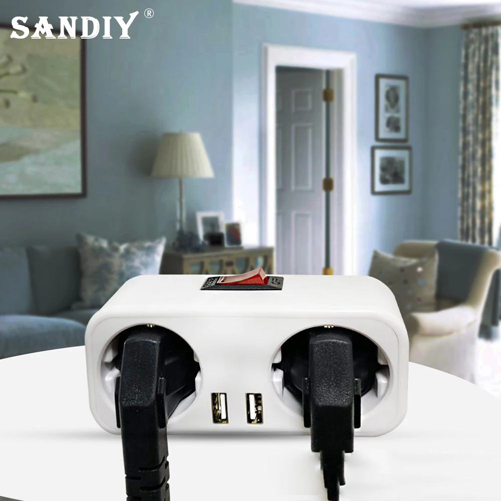 

SANDIY Wall Outlet Socket 16a 220v with Dual Usb Socket for The Wall Eu Standard Master Control Switch White Charging Panel