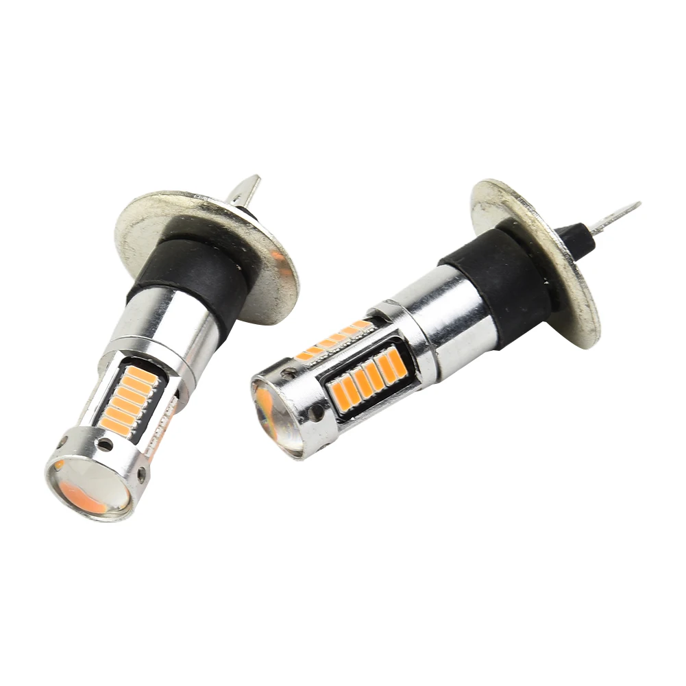 2x H1 LED Fog Light Bulbs Amber 3000K for Driving Lamp and Use Stable Output 60000 Hour Rated Lifespan 12V System Compatible