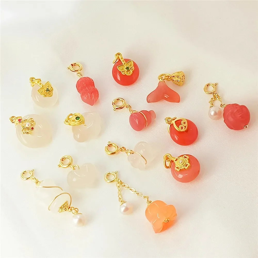 

Natural Stone Red Agate Peace Pendant, Ruyi Lock, Peanut Gourd Pendant, Diy Bracelet, Necklace, Beaded Jewelry Accessories