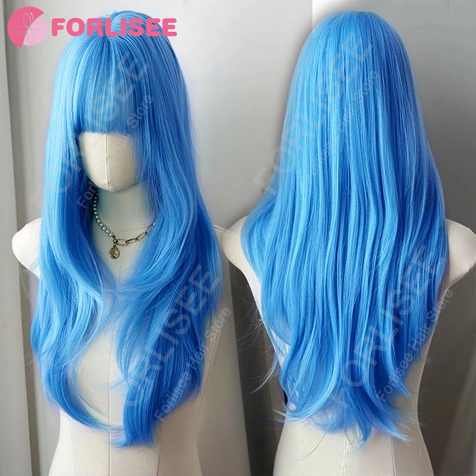 

Forlisee Blue Wig High-level Long Straight Layered Synthetic Wig for Women Fashion Wig Daily Halloween Costume Party Cosplay