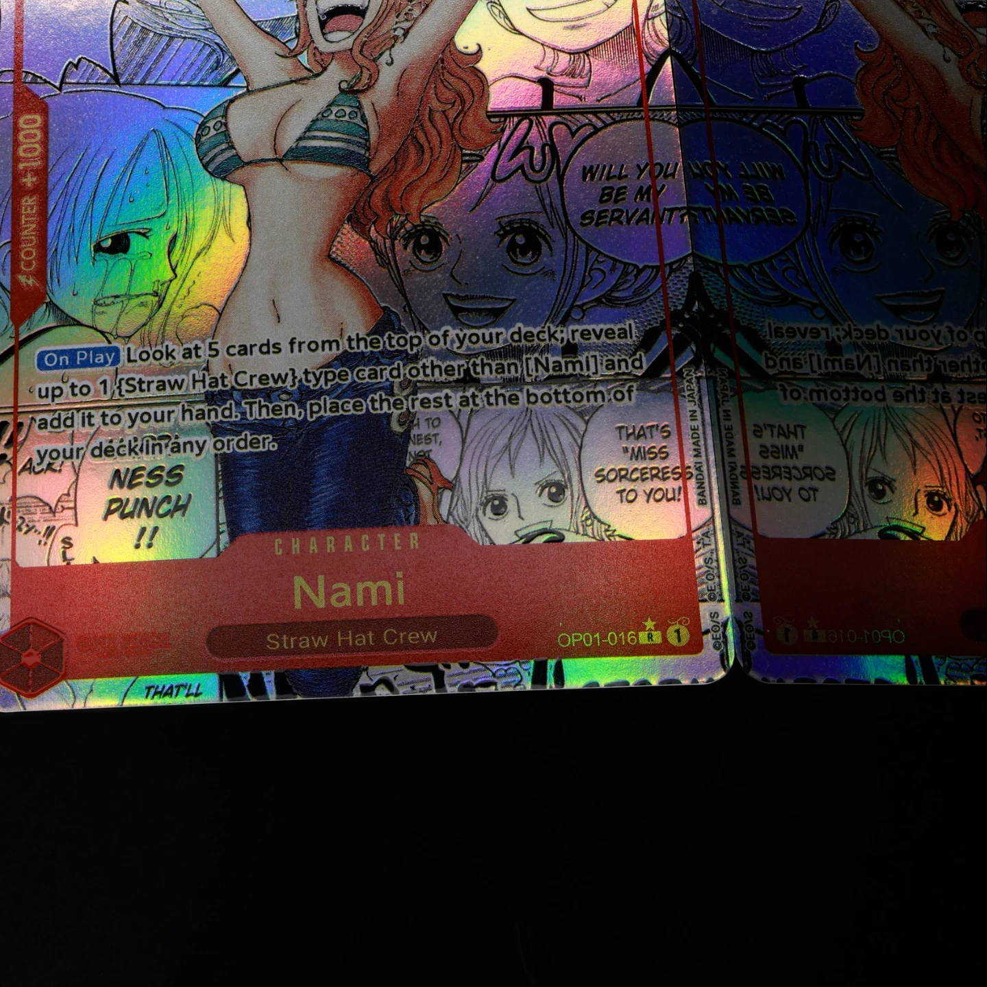 OP01-016 Nami One Piece TCG OPCG English Nami Manga Card Premium Booster 1 Cost Red Nami Manga Textured Foil Card view 5