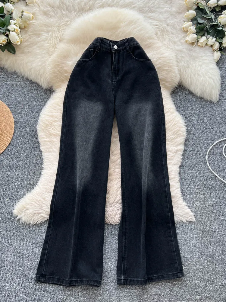 

Джинсовые широкие брюки в стиле ретро в американском стиле, женские прямые повседневные свободные джинсы с высокой талией на молнии, чистый цвет