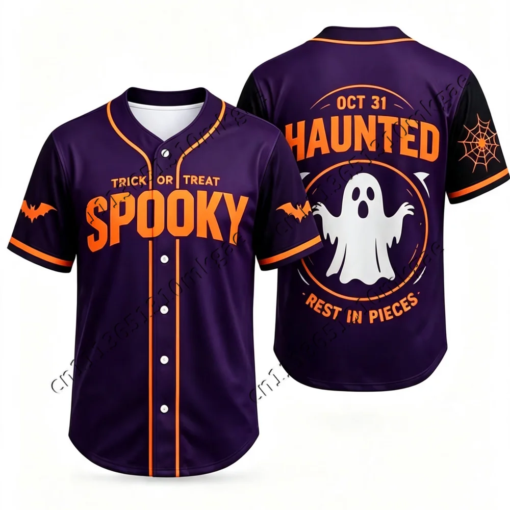 Halloween Gruseliger Herbst Baseball-Trikot Boo Crew 31 Schwarz-Orange Geteiltes Button-Down Herrenhemd Hip-Hop Streetwear Kinder Cosplay Oberteile – Detail 5