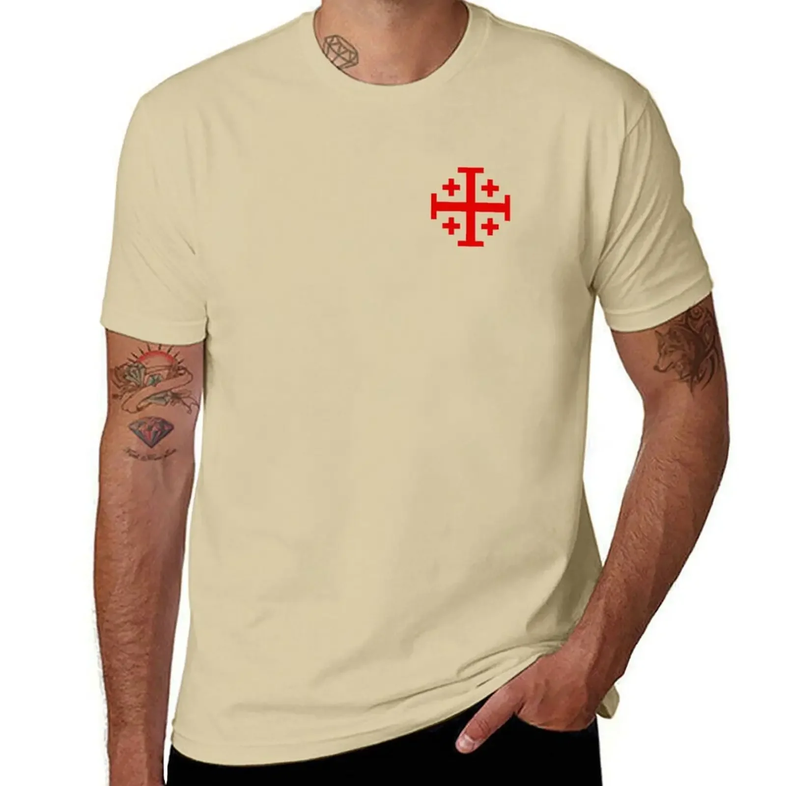 Aesthetic clothing customizeds mens t shirt graphic Knights Templar Jerusalem Cross Crusaders Shield Red T-Shirt Cross summer