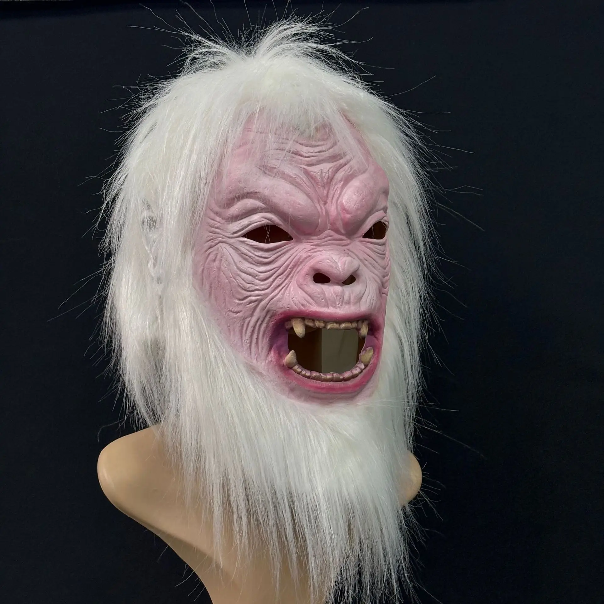 Weißhaarige Monster-Maske, Naturlatex-Tier-Vollkopfmaske für Halloween-Party, Cosplay und Kostümpartys – Detail 6