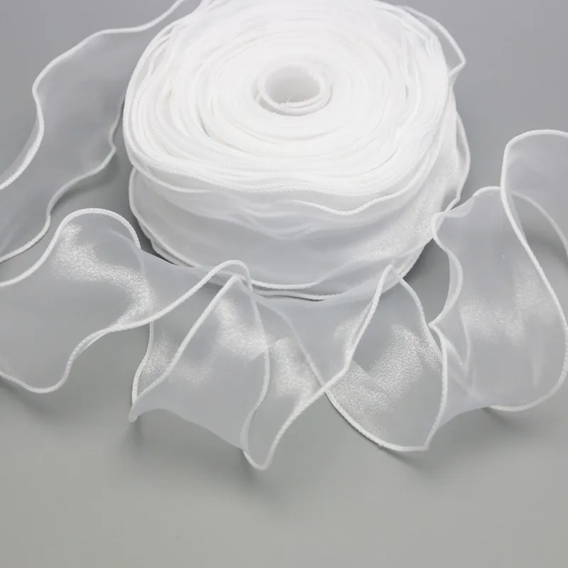 60mm White Wave Silk Organza ribbon Bow material for hair ornament gift wrapping decoration lace ribbons