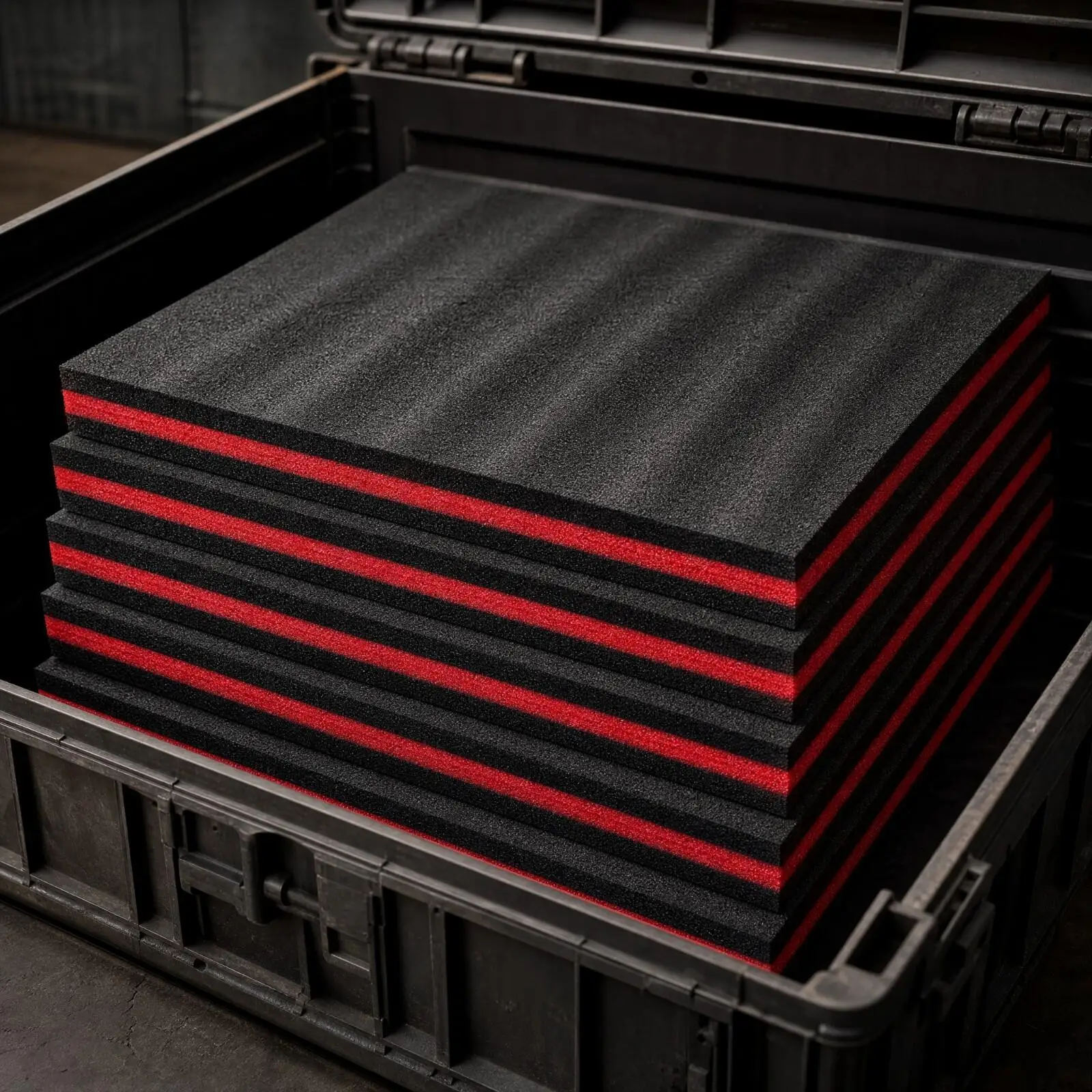 Textured Foam Sheet with Black Outer Layers and Red Middle Layer High-Density Three-Layer Composite Foam Sheet Resilient