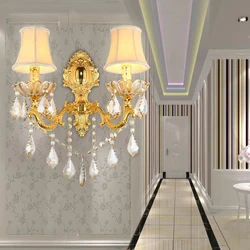 Fashion Bedroom Bedside Lights Background Gold LED Crystal Wall Lamp Single/Double Head With Shades