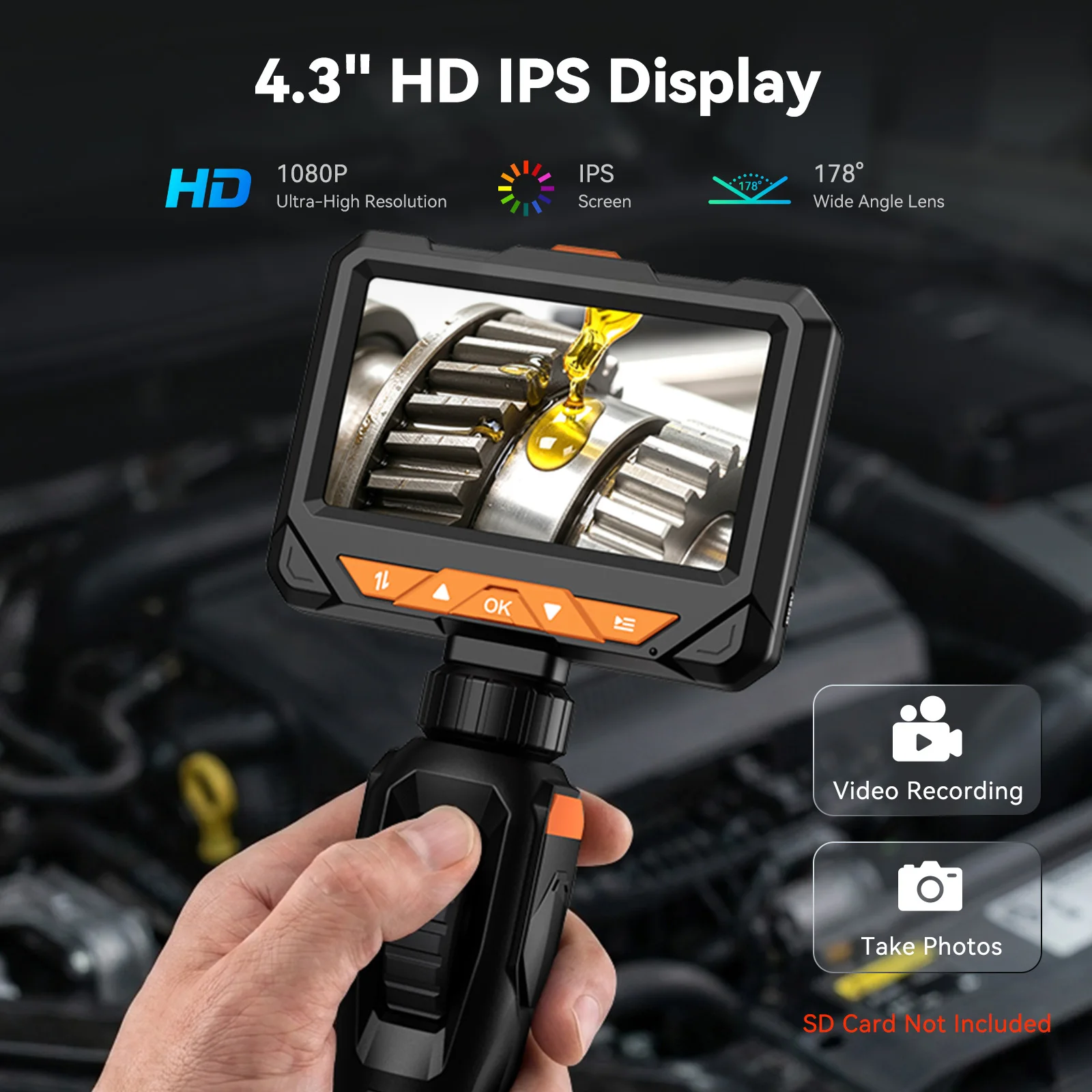 Two-Way Articulating Borescope Camera with Light 4.3inch Endoscope Inspection Camera for Automotive Engine HVAC Wall Inspection image 3