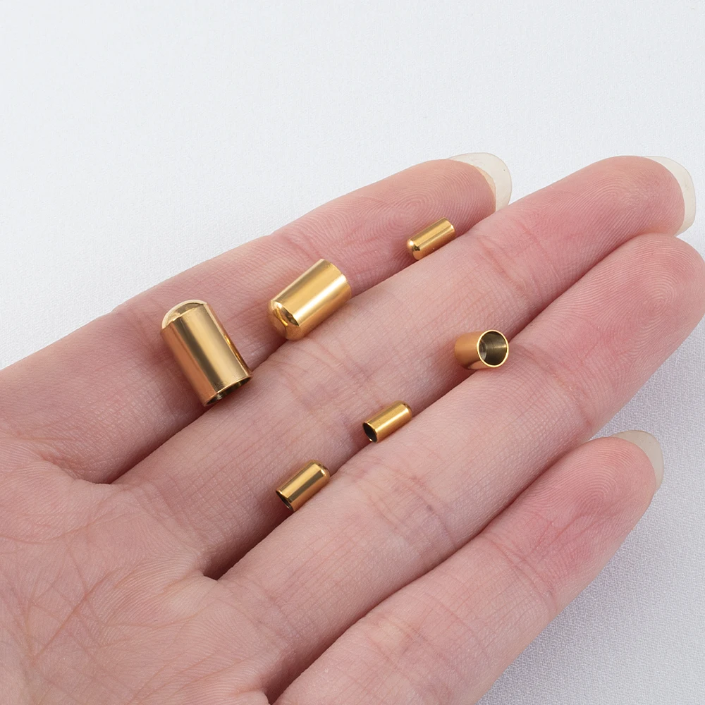 20pcs Gold Color Stainless Steel End Caps Crimp Clasps Cord tip for laces Leather Cord Jewelry Making DIY Findings Accessories