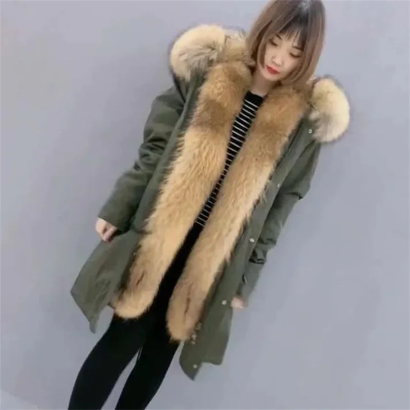 The 2022 Special Winter New Baotu Pai Overcome the Mid-long Removable Raccoon Fur Inner Belly Thick Imitation Fur Coat Female X1