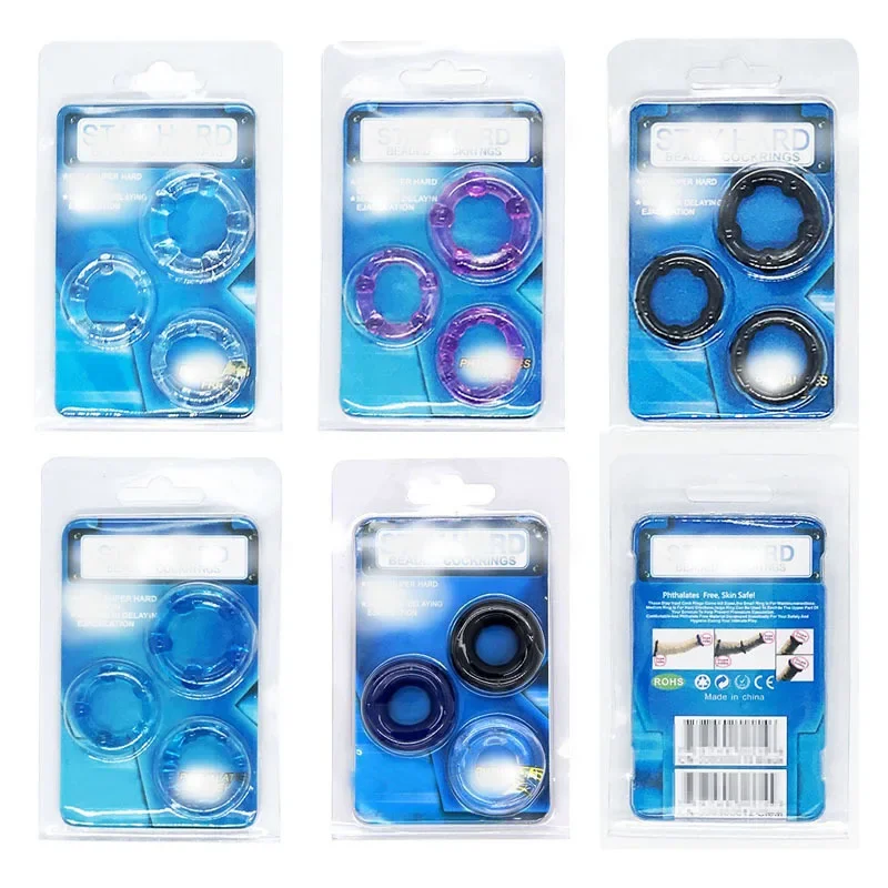 3 قطعة حلقات القضيب كريستال الجسيمات خاتم الديك مع الخرز الجنس لعب للرجال تأخير القذف الوقت دائم الانتصاب القضيب كم