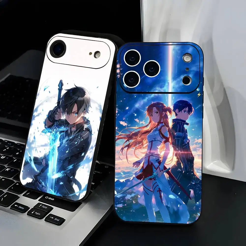 S-Sword Art O-Online Phone Case Fashion Black Frosted TPU Phone Case for iPhone 12-17. UV Spray Painted Design, Anti-fall Daily